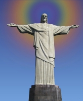 Rainbow Background Behind the Statue of Christ The Redeemer