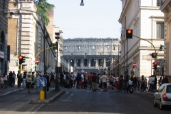 View of the Colosseum Through The City Street