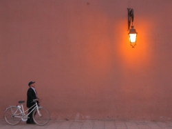 Man With Bicycle Against a Wall at Marrakech