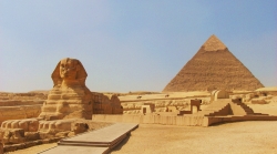 Sphinx at Giza Cairo, Egypt With Khafre Pyramid Behind